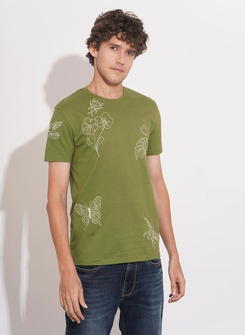 Being Human Floral Printed Round Neck Pure Cotton T-shirt