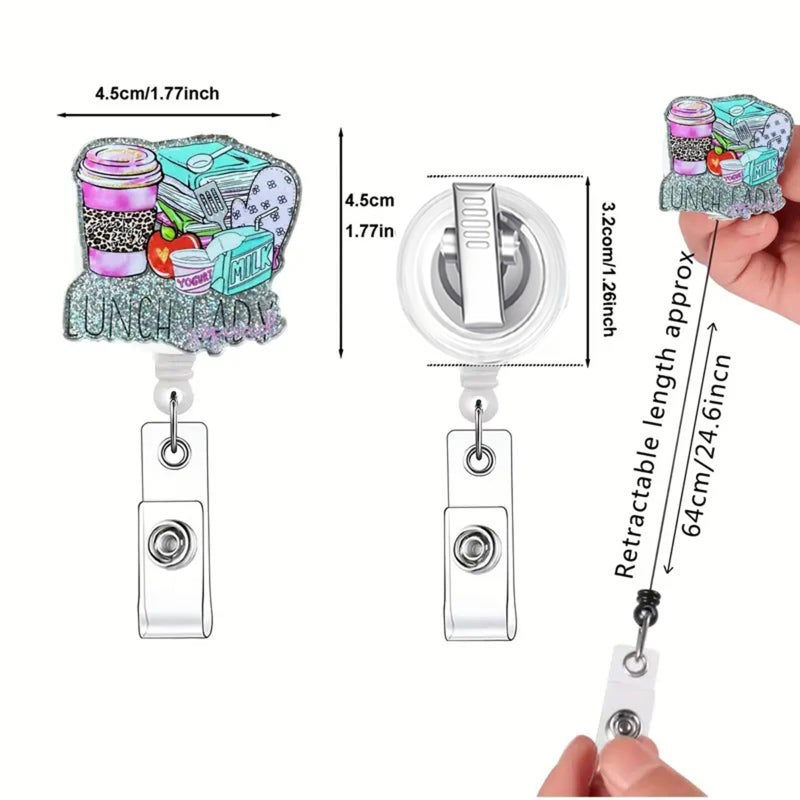 OCOUYVD Lunch Lady Staff Retractable Glitter Badge Reel With Alligator Clip  Funny Lunch Badge Holder Gifts For Cafeteria Worker School Staff Teacher  Lunch Lady Badge Reel - Image 3