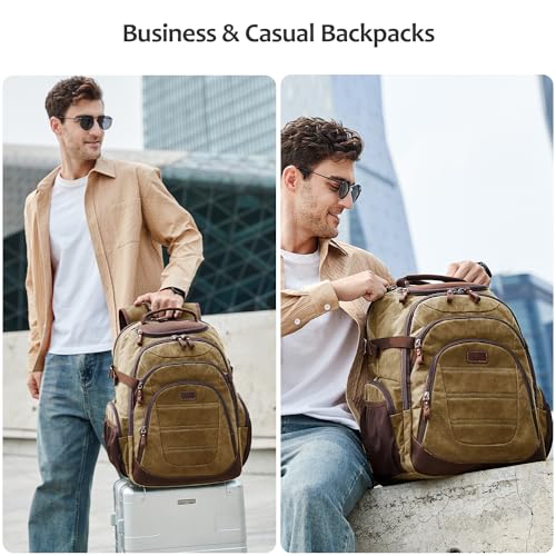 SHENHU Travel Laptop Backpack 173 inch XL Computer Backpack for Men Waxed Canvas College Daypack Business Backpack Brown - Image 3