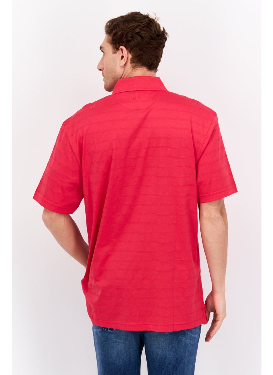 Greg Norman - Men Regular Fit Short Sleeve Stripe Polo Shirt, Red - Image 1
