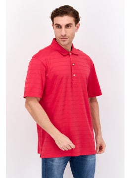 Men Regular Fit Short Sleeve Stripe Polo Shirt, Red