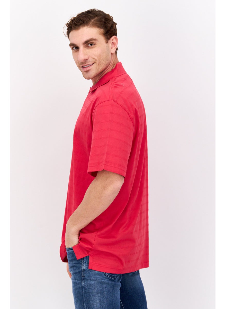 Greg Norman - Men Regular Fit Short Sleeve Stripe Polo Shirt, Red - Image 1