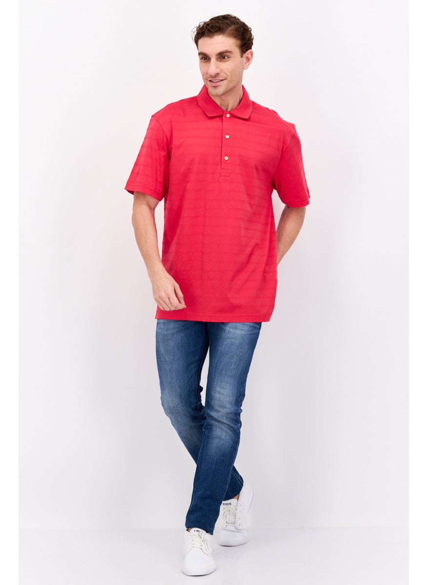 Greg Norman - Men Regular Fit Short Sleeve Stripe Polo Shirt, Red - Image 1
