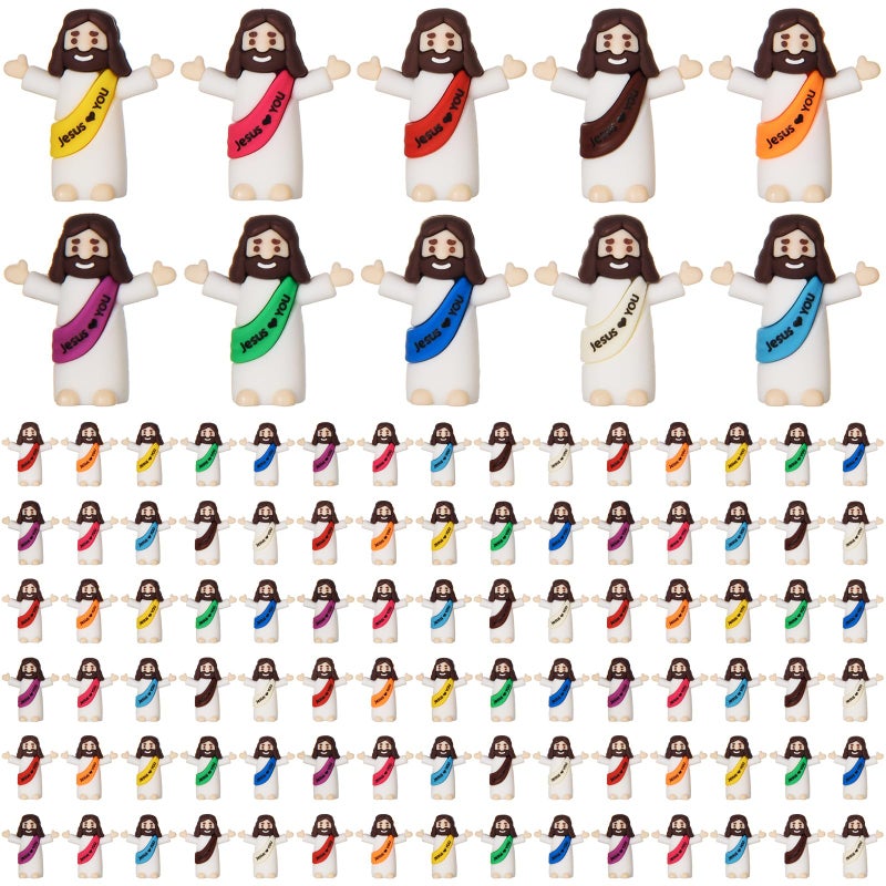 ARCHCRTC 100 Pcs Mini Jesus Figures Tiny Jesus Loves You Figurine Little Religious Christ Savior Doll to Hide and Seek for Sunday Easter Egg Stuffers Gift (100, Multicolor) - Image 1