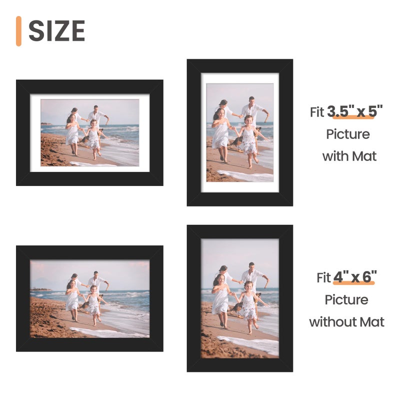 upsimples 4x6 Picture Frame Set of 10, Display Pictures 3.5x5 with Mat or 4x6 Without, Multi Photo Frames Collage for Wall or Tabletop Display, Black - Image 5