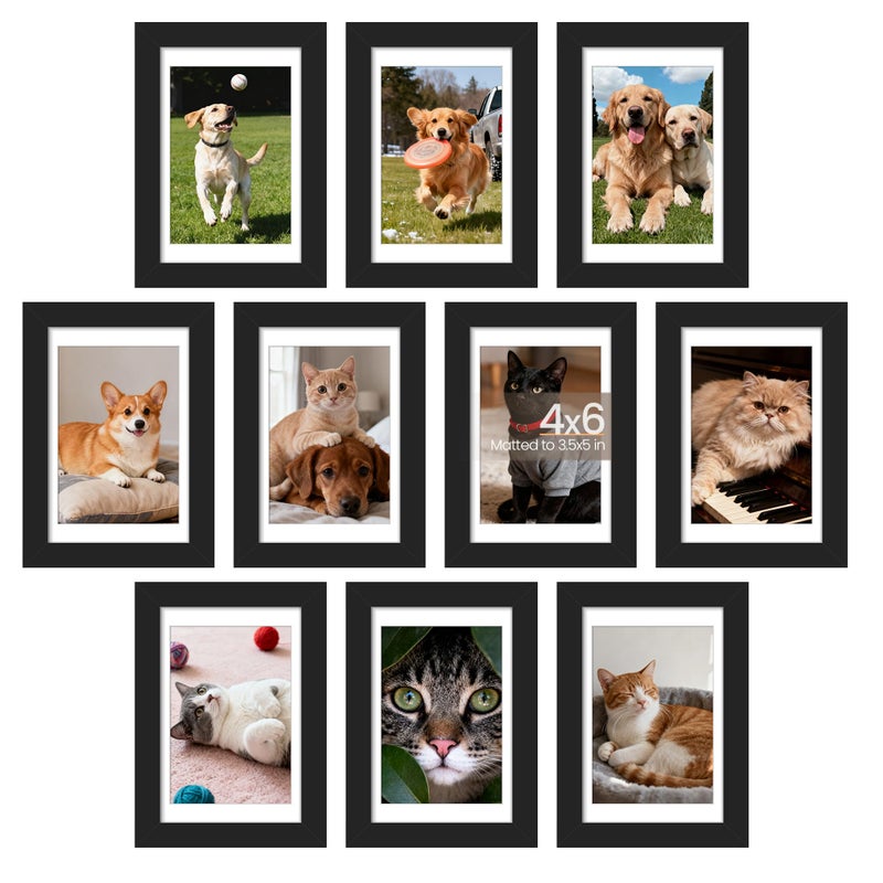 upsimples 4x6 Picture Frame Set of 10, Display Pictures 3.5x5 with Mat or 4x6 Without, Multi Photo Frames Collage for Wall or Tabletop Display, Black - Image 1