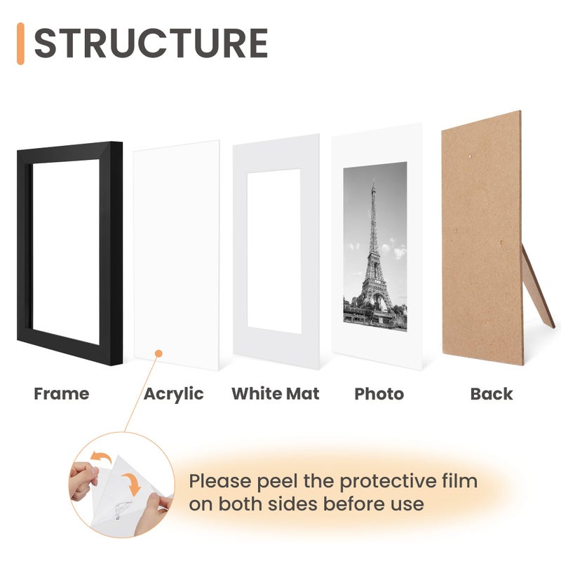 upsimples 4x6 Picture Frame Set of 10, Display Pictures 3.5x5 with Mat or 4x6 Without, Multi Photo Frames Collage for Wall or Tabletop Display, Black - Image 4