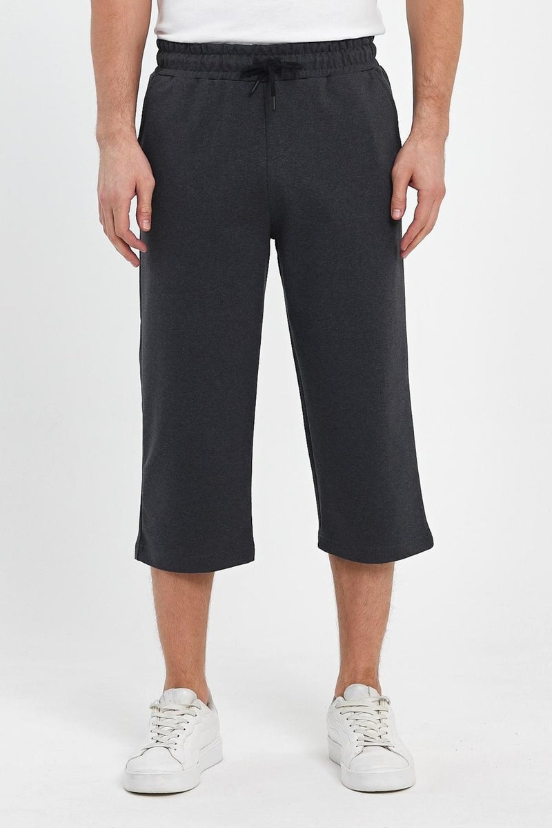 Comeor Men's Side Pocket Anthracite Bermuda Knee Length Capri Adjustable Elastic Waist Long Shorts  - Image 1