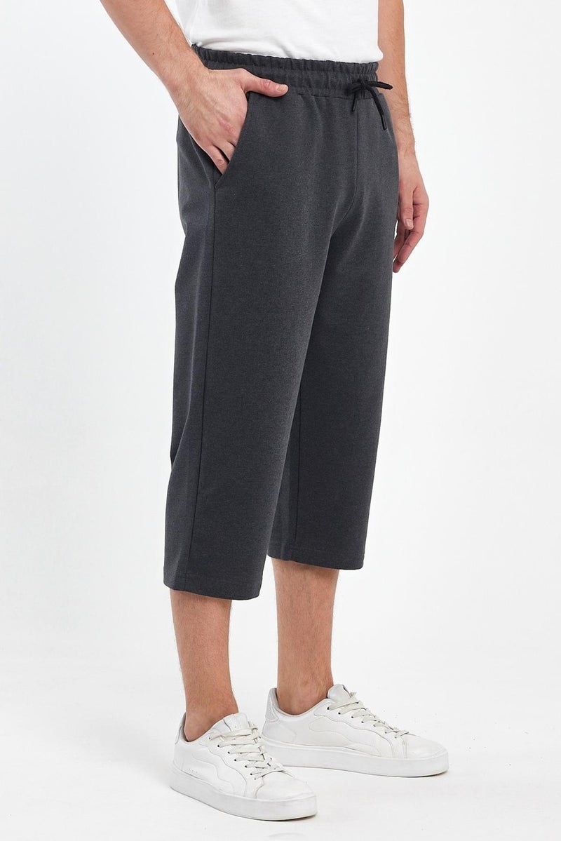 Comeor Men's Side Pocket Anthracite Bermuda Knee Length Capri Adjustable Elastic Waist Long Shorts  - Image 3