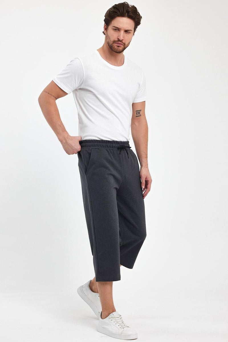 Comeor Men's Side Pocket Anthracite Bermuda Knee Length Capri Adjustable Elastic Waist Long Shorts  - Image 4