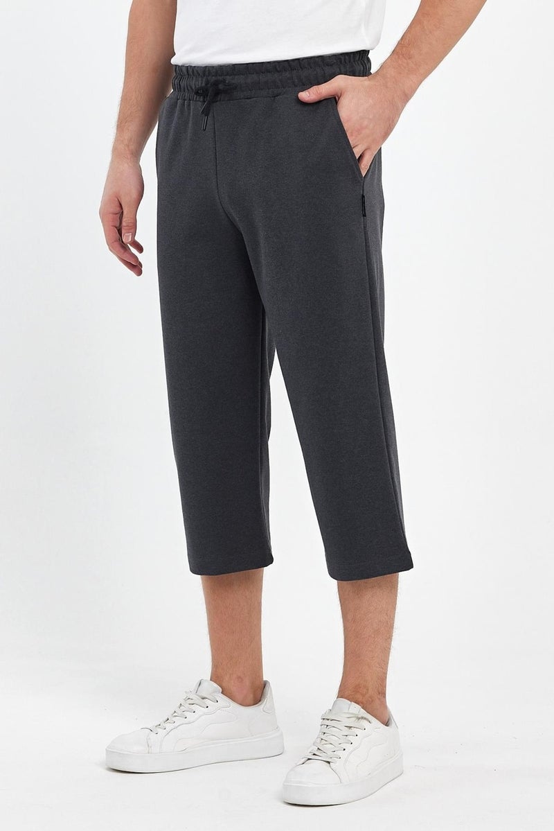 Comeor Men's Side Pocket Anthracite Bermuda Knee Length Capri Adjustable Elastic Waist Long Shorts  - Image 2
