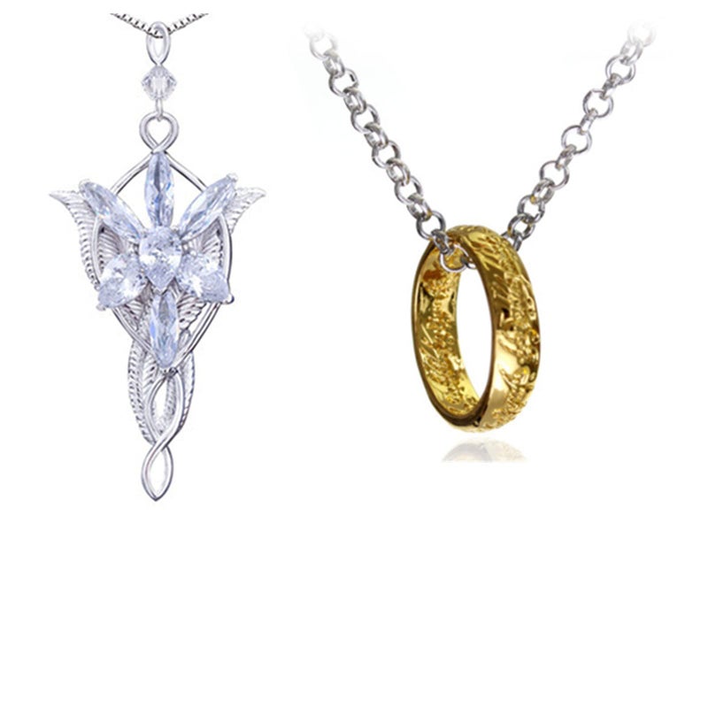 XHBTS 2 Set Lady Inspired Necklace Gold Tone The Ring Pendant Necklace for Fans Cosplay Costume Jewelry - Image 1