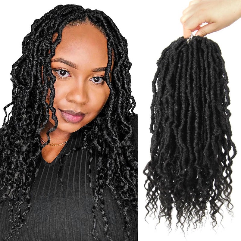 BOHOBABE Faux Locs Crochet Hair 14 Inch Boho Soft Crochet Locs with Curly Ends Short Bohemian Goddess Locs Crochet Braids for Black Women 6 Packs 1B