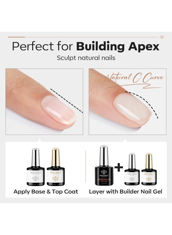 modelones 3 Pcs Builder Nail Gel With No Wipe Gel Base And Top Coat Shine Finish And Long Lasting Clear Builder Nail Kit For Nail Thickening Apex Building Led Nail Lamp Cured Hard Gel  - Image 4