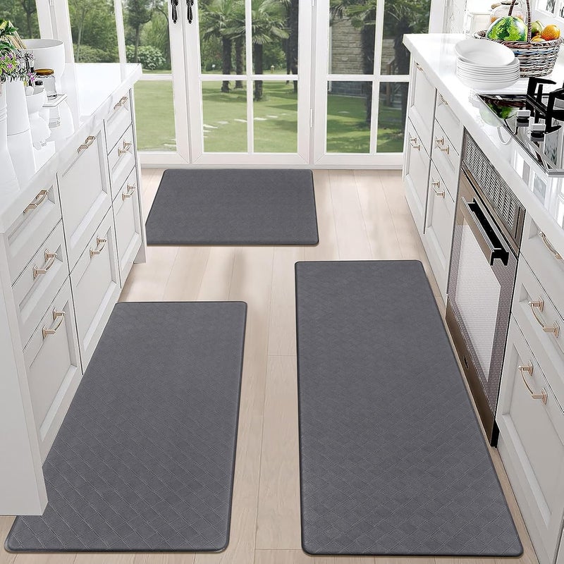 HEBE Anti Fatigue Kitchen Mats for Floor Set of 3 Cushioned Kitchen Rug Sets 3 Piece Non Slip Kitchen Rugs and Mats Waterproof Comfort Standing Mat Runner for Home Office,Sink,Laundry - Image 1