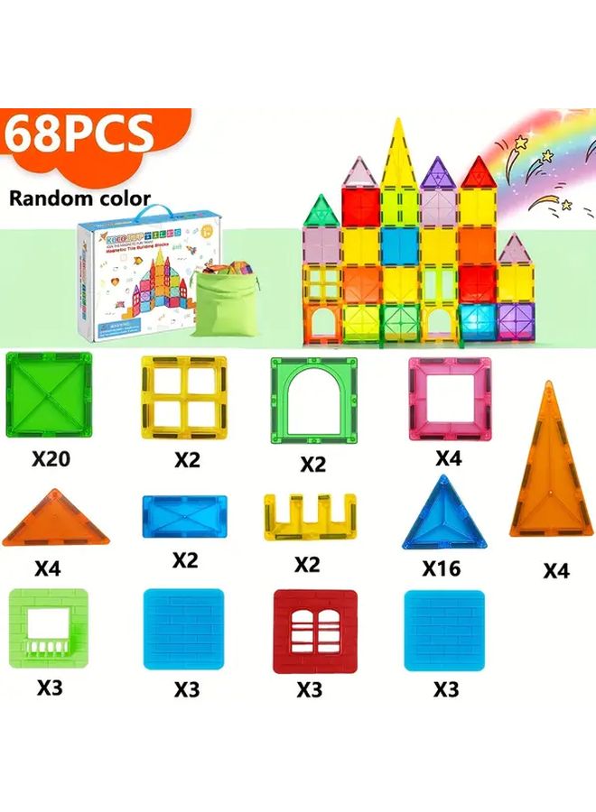 68Pcs Magnetic Building Blocks Tiles Castle Cards Creative Construction Portable Carry Case Kids Gift - Image 1