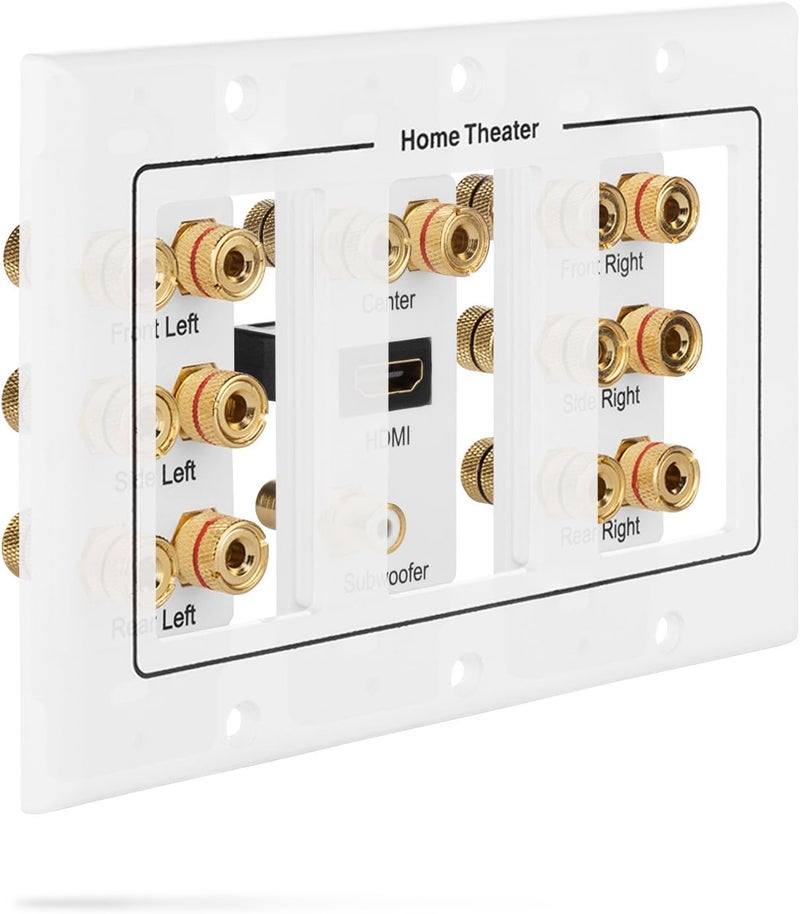 Fosmon HD8006 3-Gang 7.1 Surround Distribution Home Theater Gold Plated Copper Banana Binding Post Coupler Type Wall Plate for 7 Speakers, 1 RCA Jack for Subwoofer & 1 HDMI Port - Image 4