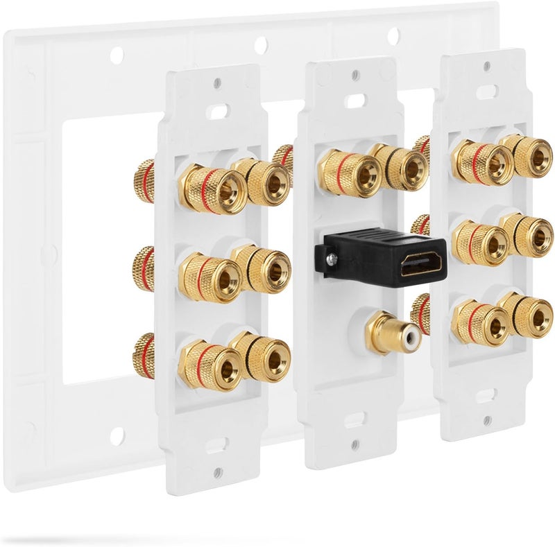 Fosmon HD8006 3-Gang 7.1 Surround Distribution Home Theater Gold Plated Copper Banana Binding Post Coupler Type Wall Plate for 7 Speakers, 1 RCA Jack for Subwoofer & 1 HDMI Port - Image 5