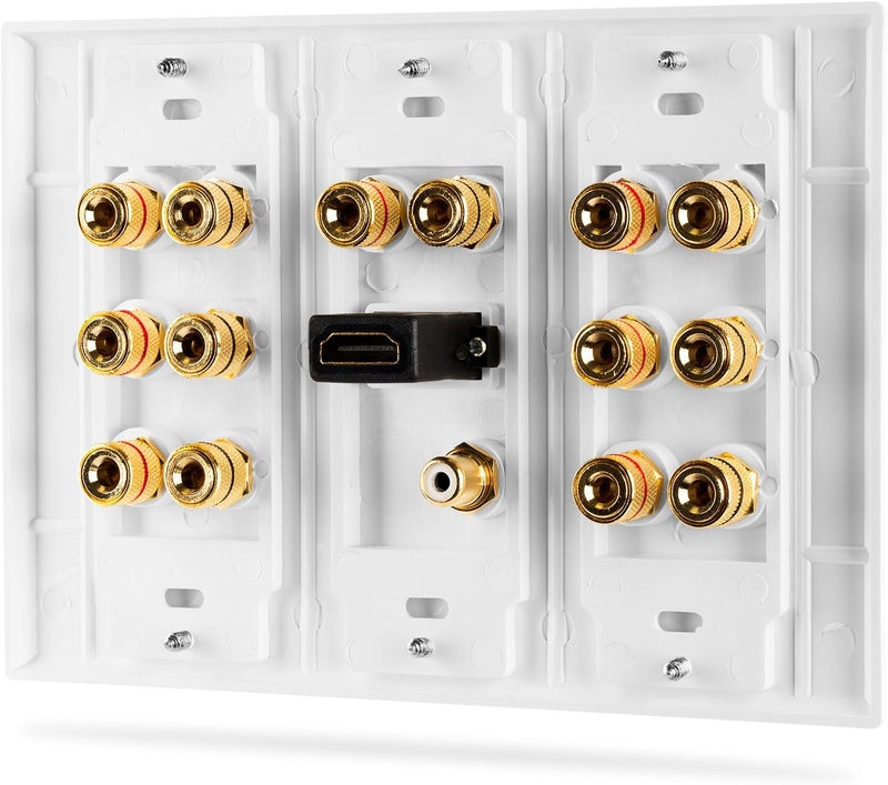 Fosmon HD8006 3-Gang 7.1 Surround Distribution Home Theater Gold Plated Copper Banana Binding Post Coupler Type Wall Plate for 7 Speakers, 1 RCA Jack for Subwoofer & 1 HDMI Port - Image 3