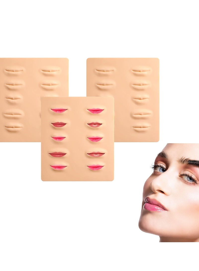 Excefore Lip Practice Skin, 3 Pcs 3D Microblading Silicone Fake Skins for Lips Permanent Makeup - Image 1