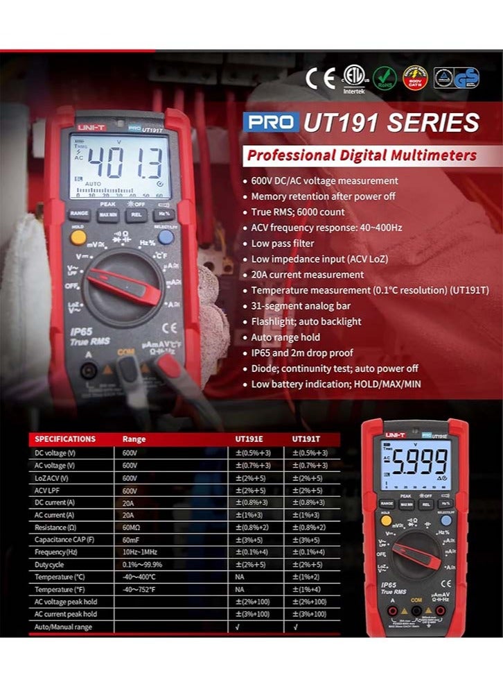 UniT UNI-T UT191E - Professional Digital Multimeter Pro Line, complies with CAT III 600V and IP65 Rated - Image 4