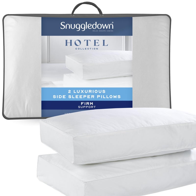 Snuggledown Hotel Side Sleeper Pillows 2 Pack  Firm Box Wall Support for Back  Side Sleepers  Breathable  NonAllergenic 100 Cotton Cover UKMade  Washable 38 x 64cm - Image 1