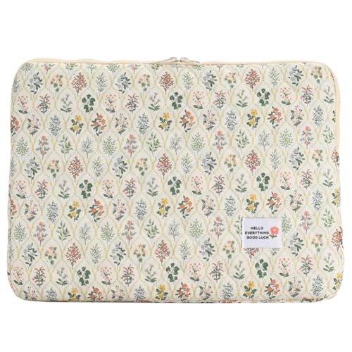 HICARRY Puffy Laptop Sleeve Case Cute Computer Bag, 14 Inch Flower Printed Quilted Laptop Carrying Cases, Protective Floral Soft Padded Cover Accessories, Compatible with 14" Notebook - Image 1