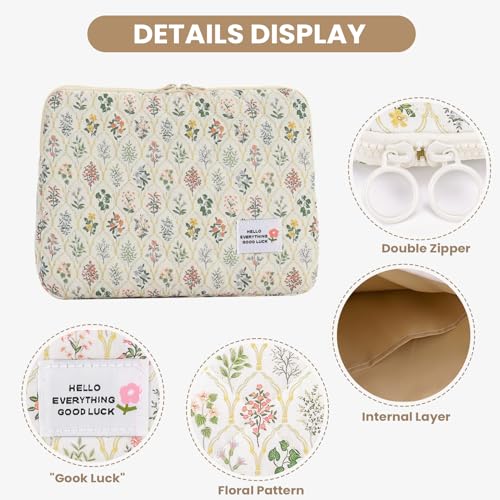 HICARRY Puffy Laptop Sleeve Case Cute Computer Bag, 14 Inch Flower Printed Quilted Laptop Carrying Cases, Protective Floral Soft Padded Cover Accessories, Compatible with 14" Notebook - Image 4