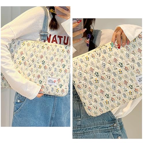 HICARRY Puffy Laptop Sleeve Case Cute Computer Bag, 14 Inch Flower Printed Quilted Laptop Carrying Cases, Protective Floral Soft Padded Cover Accessories, Compatible with 14" Notebook - Image 2
