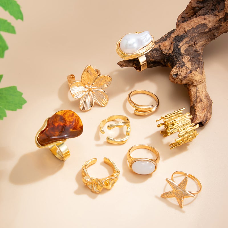 SHIXIN European and American Cross-Border Accessories INS Creative Water Drop Resin Open Ring Fashionable Sweet Cool Flower Pearl Ring - Image 4