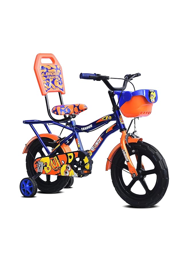 ليدر دراجة بادي كيدز سايكل ١٤T مع عجلات تدريب (مُجمّعة جزئيًا) للأولاد والبنات، مثالية للفئة العمرية من ٢ إلى ٥ سنوات | الإطار: ٨ بوصات (١٤T، أزرق داكن وبرتقالي) - Image 1