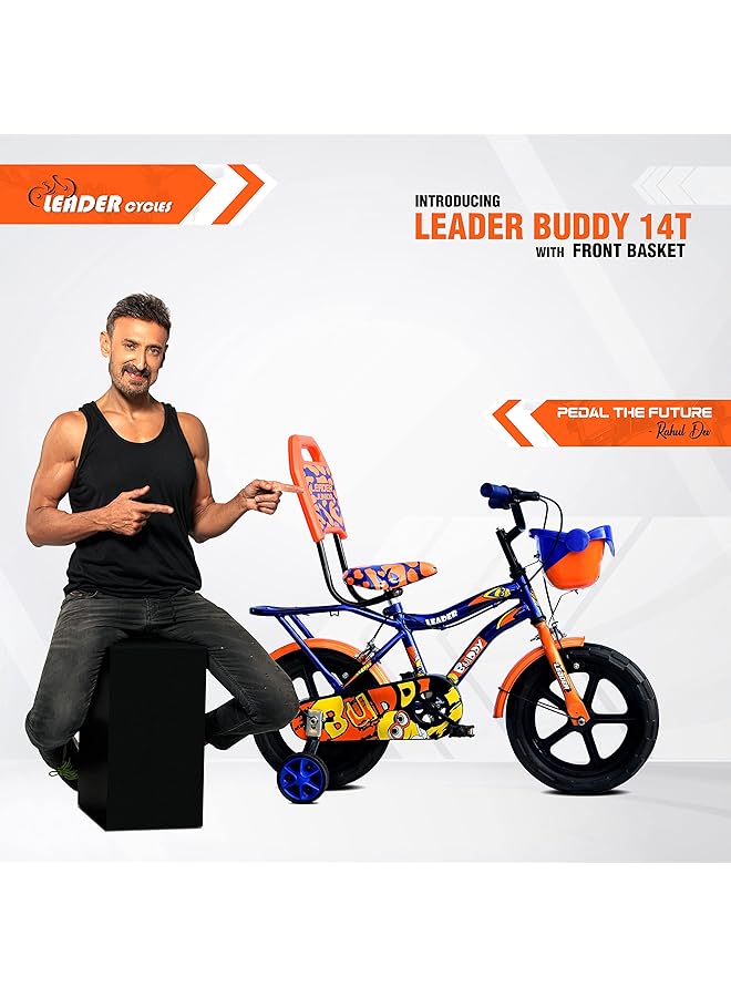 ليدر دراجة بادي كيدز سايكل ١٤T مع عجلات تدريب (مُجمّعة جزئيًا) للأولاد والبنات، مثالية للفئة العمرية من ٢ إلى ٥ سنوات | الإطار: ٨ بوصات (١٤T، أزرق داكن وبرتقالي) - Image 3