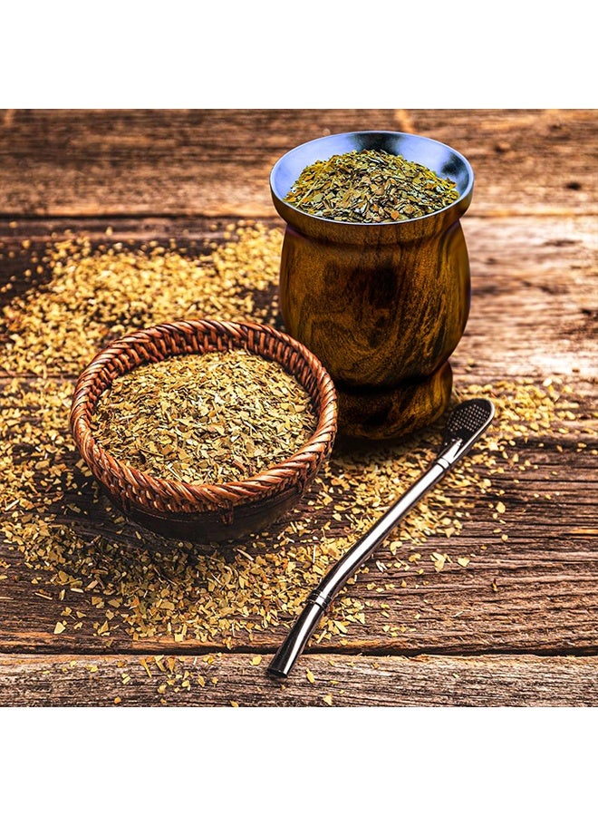 بوفان كوب شاي يربا ماتي مع غطاء، مصنوع من الفولاذ المقاوم للصدأ بجدار مزدوج، سهل الغسل، معزول للاستخدام المنزلي، مصنوع من قرع ماتي لشرب أوراق يربا ماتي السائبة مع ماصة بومبيلا، 8 أونصة (لون خشبي) مع ملعقة ماصة وفرشاة تنظيف - Image 4