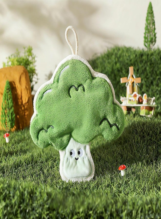 Tyrafry Funny Vegetables Hand Towels Absorbent Kitchen Towels Dish Towel, Microfiber Coral Fleece Absorbent Hand Towel for Kitchen Bathroom Bedroom, 9.5x10.6 Inches, Broccoli - Image 1