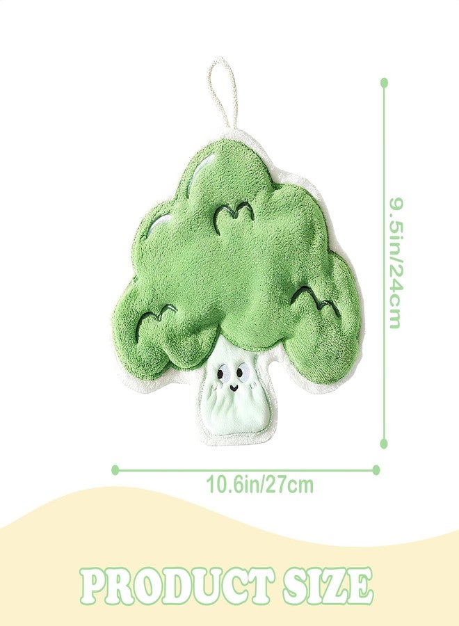 Tyrafry Funny Vegetables Hand Towels Absorbent Kitchen Towels Dish Towel, Microfiber Coral Fleece Absorbent Hand Towel for Kitchen Bathroom Bedroom, 9.5x10.6 Inches, Broccoli - Image 3