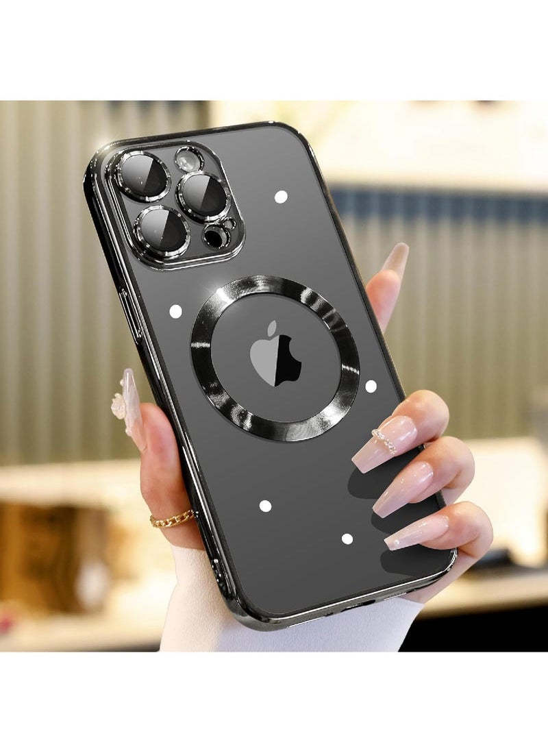 Captaintech MagSafe-Compatible iPhone 15 Pro Max Case - Diamond Clear Protective Cover with Camera Lens Guard & Metallic Glossy Bumper | Stylish Black Titanium Design ﻿  - Image 1