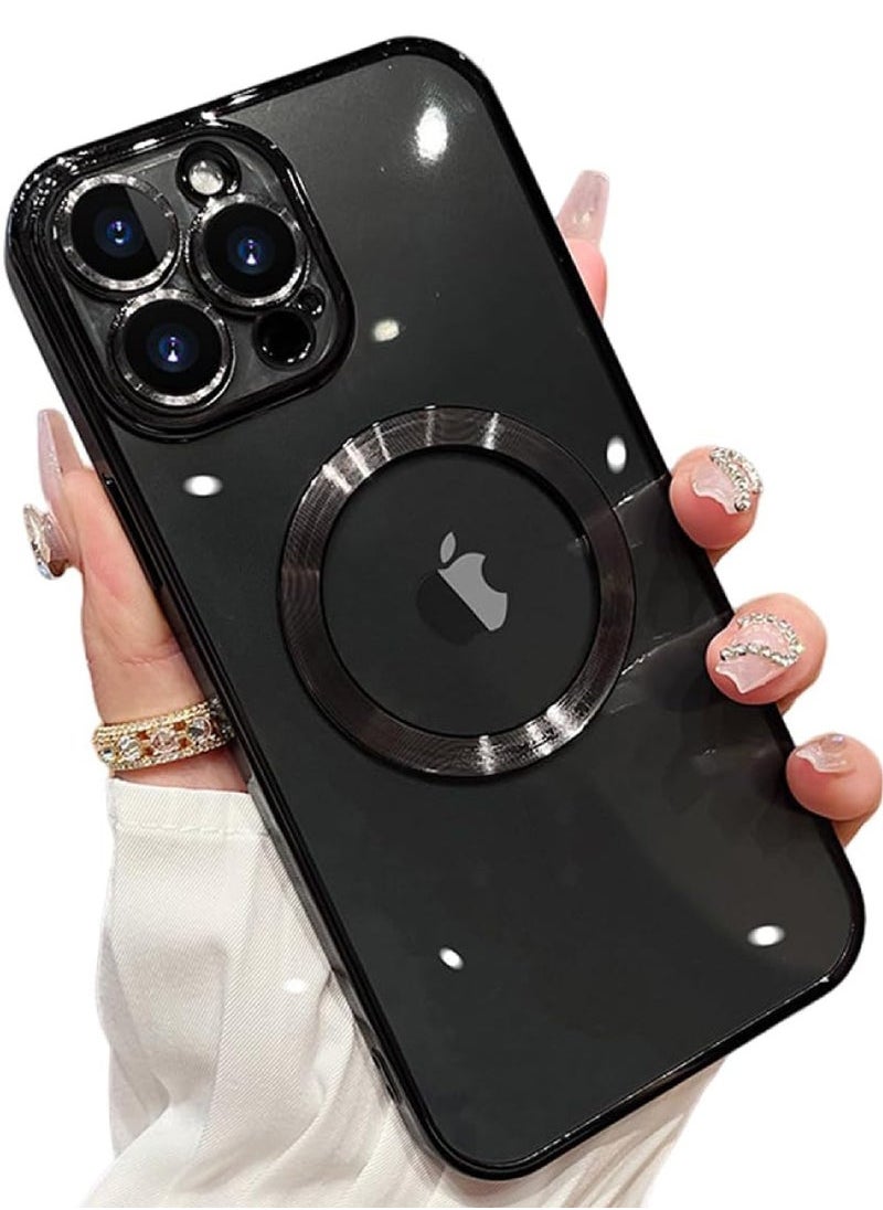 Captaintech MagSafe-Compatible iPhone 15 Pro Max Case - Diamond Clear Protective Cover with Camera Lens Guard & Metallic Glossy Bumper | Stylish Black Titanium Design ﻿  - Image 4