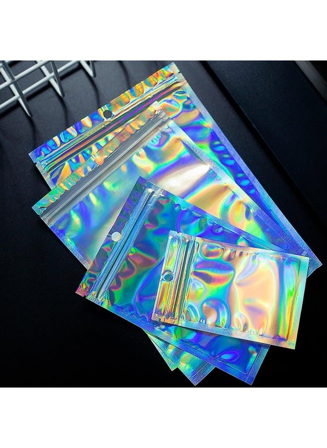 ECVV - 100Pcs Resealable Storage Bags Holographic Packaging Bags For Jewelry, Snack, Food Storage, Smell Proof Bags Clear Ziplock Bag With Front Window - Image 1