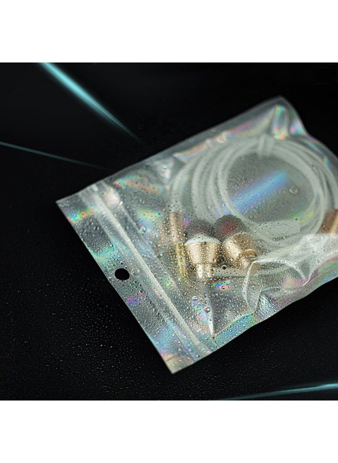 ECVV - 100Pcs Resealable Storage Bags Holographic Packaging Bags For Jewelry, Snack, Food Storage, Smell Proof Bags Clear Ziplock Bag With Front Window - Image 1