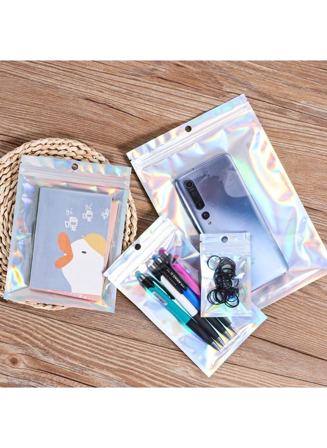 ECVV - 100Pcs Resealable Storage Bags Holographic Packaging Bags For Jewelry, Snack, Food Storage, Smell Proof Bags Clear Ziplock Bag With Front Window - Image 1