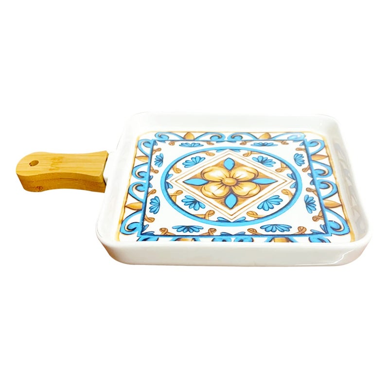 Lemon Tree Square Ceramic Serving Platter Pan Pizza Tray Blue Color - Image 1