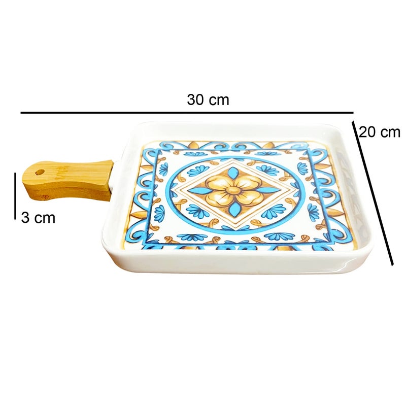 Lemon Tree Square Ceramic Serving Platter Pan Pizza Tray Blue Color - Image 4