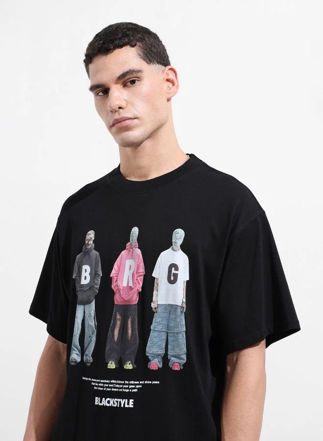 The Indian Garage Co Men Relaxed Fit Graphic Printed Crew Neck Half Sleeves Crew Neck T-Shirt