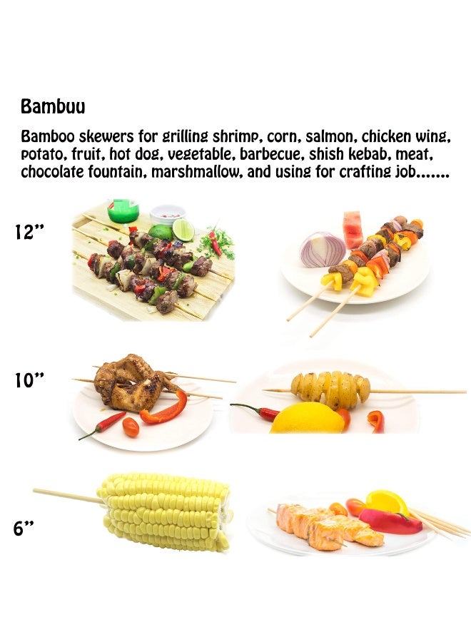 Bamboo Skewers 12Inch | (More Sizes: 6”/10”/12”) | Thick Sturdy Φ=0.16inch (4mm)-100pcs | Natural Bamboo Sticks | Wooden Skewers - Image 3