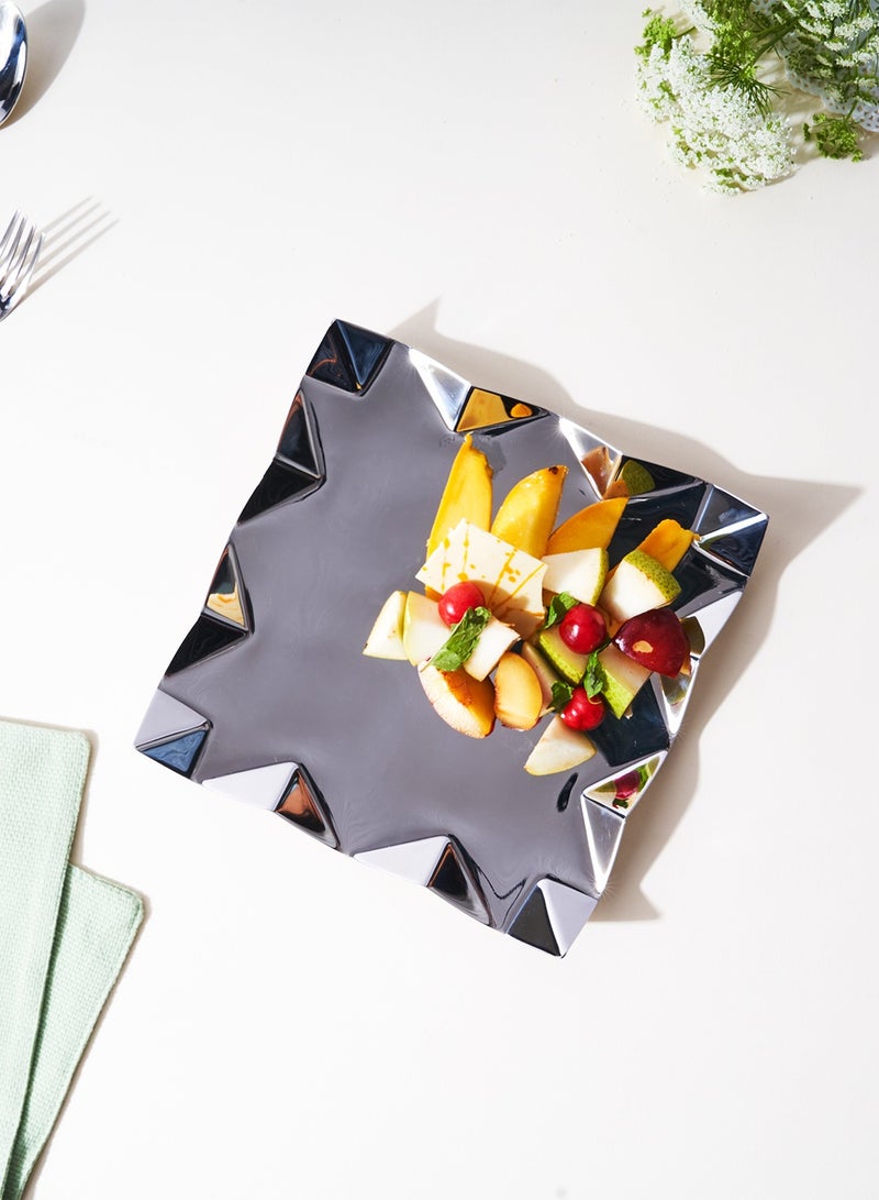 Arttd Inox ARTTDINOX Designer Stainless Steel Square Platter | Zig Zag Serving Tray for Food and Dessert| by Jindal  - Image 1
