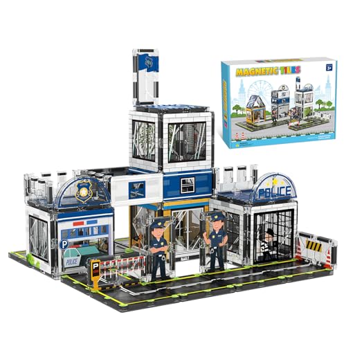 AFUNX Magnetic Tiles 50PCS Police Station Theme Building Blocks Set Magnet Building Blocks and STEM Preschool Toys for Toddlers Kids Ages 35 57 810 - Image 1