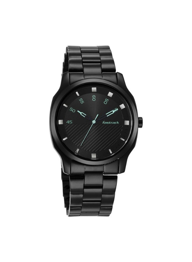 fastrack ساعة ستانرز 4.0 التناظرية ذات القرص الأسود بحزام من الفولاذ المقاوم للصدأ للرجال – حركة كوارتز، علبة دائرية 46.5 مم، حزام فولاذي أسود - Image 1
