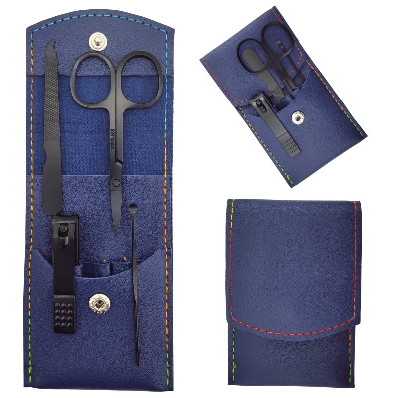 SHICEN Manicure Set Professional MenWomen Nail Clippers Kit 4PCS Stainless Steel Nail Cutter Care Tools Professional Grooming Kits PU Leather Travel Caseblack