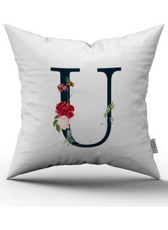 Cango Home Red Floral Letter Throw Pillow Cover - Letter U 