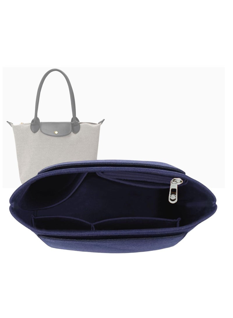 Excefore Multi-Pocket Felt Handbag Organizer, Folding Tote Bag organizer insert, Felt Organizer Insert Handbags & Base Shaper, for Insert Wallet Organizer for Longchamp (Dark Blue, Medium) - Image 1